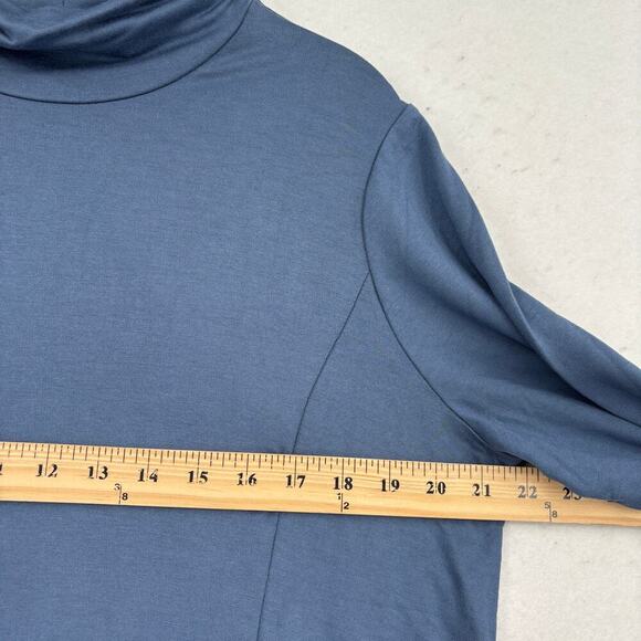 Susan Graver Turtleneck Tunic Size L Petite Blue Jersey Knit Pockets Stretch - Picture 8 of 10